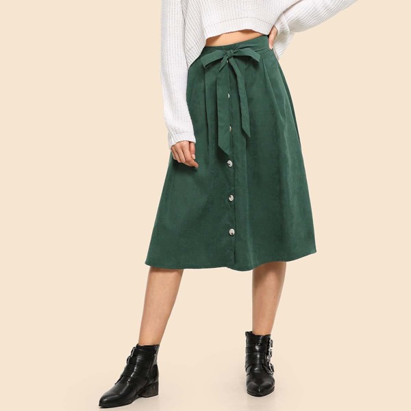 

80s Self Belted Buttoned Skirt