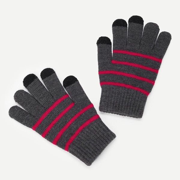 

Christmas Men Striped Touch Screen Gloves 1pair, Grey