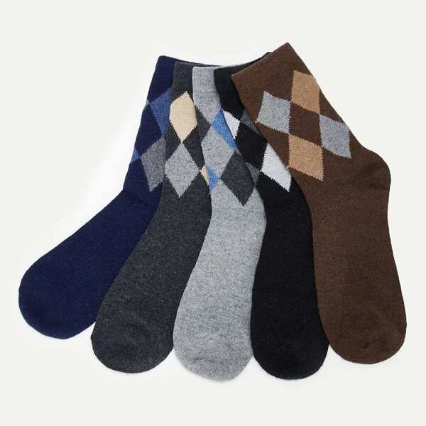 

Christmas Men Argyle Pattern Socks 5pairs, Multicolor