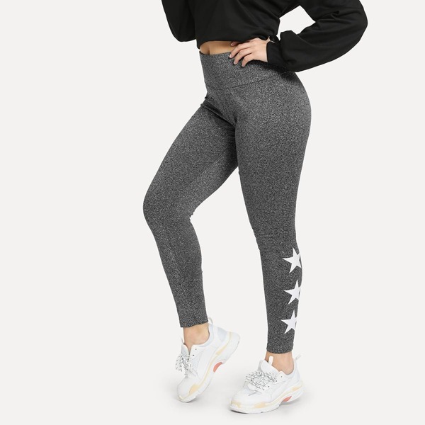 

Plus Star Print Leggings, Grey