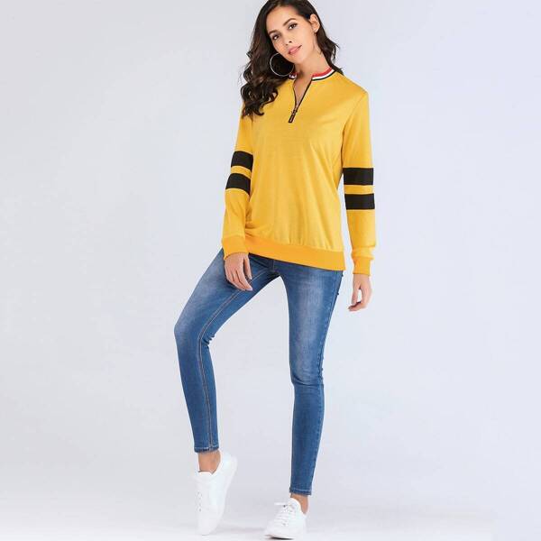 

Colorblock zip Front Sweatshirt, Yellow