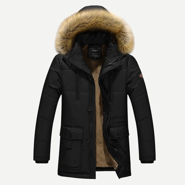 

Men Fleece Lined Hooded Padded Coat, Black