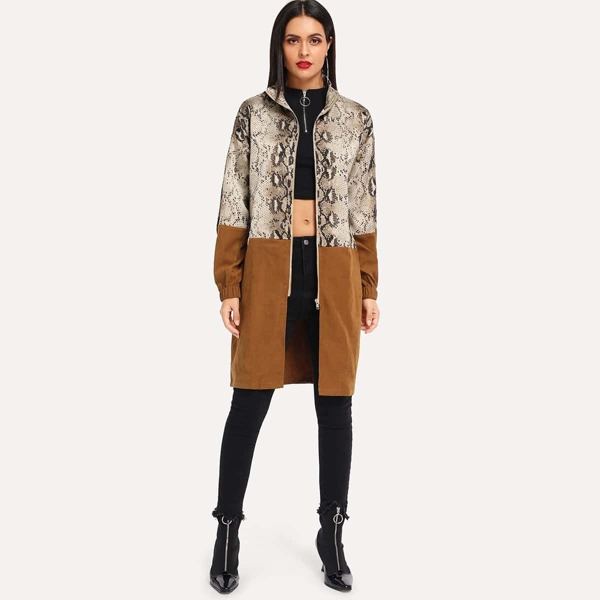 

Contrast Panel Snake Print Coat
