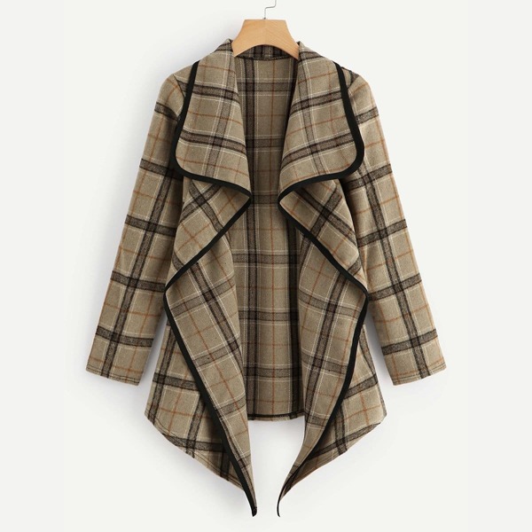 

Plaid Waterfall Neck Coat, Multicolor