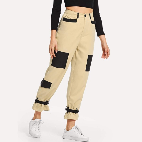 

Colorblock Strap Detail Hem Pants