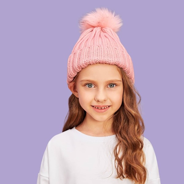 

Girls Pompom Decorated Beanie Hat, Pink