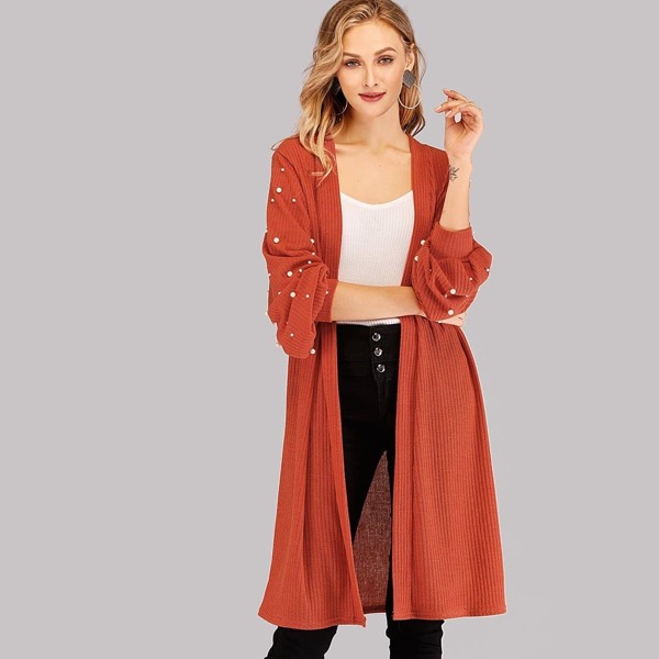 

Pearl Beading Balloon Sleeve Cardigan