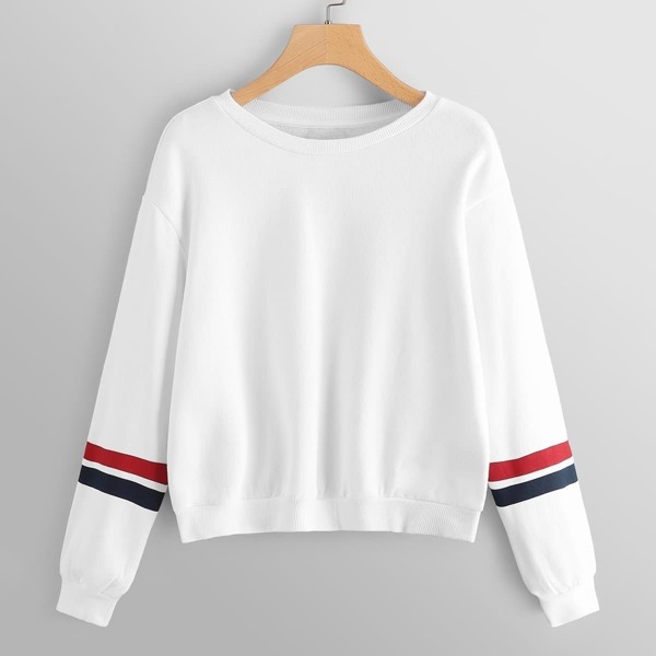 

Drop Shoulder Contrast Striped Side Sweatshirt