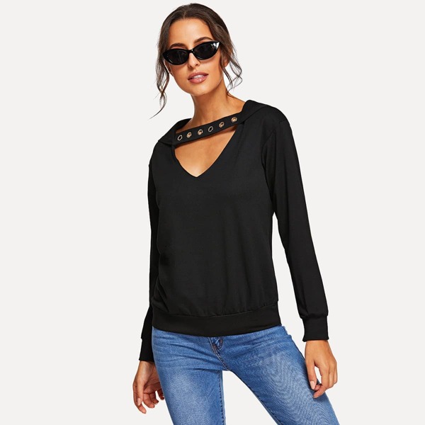 

V-Neck Grommet Sweatshirt