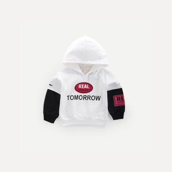 

Toddler Boys Letter Print Contrast Sleeve Hooded Sweatshirt