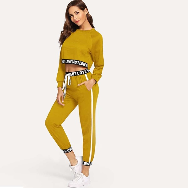 

Contrast Letter Taped Top With Pants
