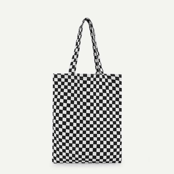 

Gingham Detail Canvas Tote Bag