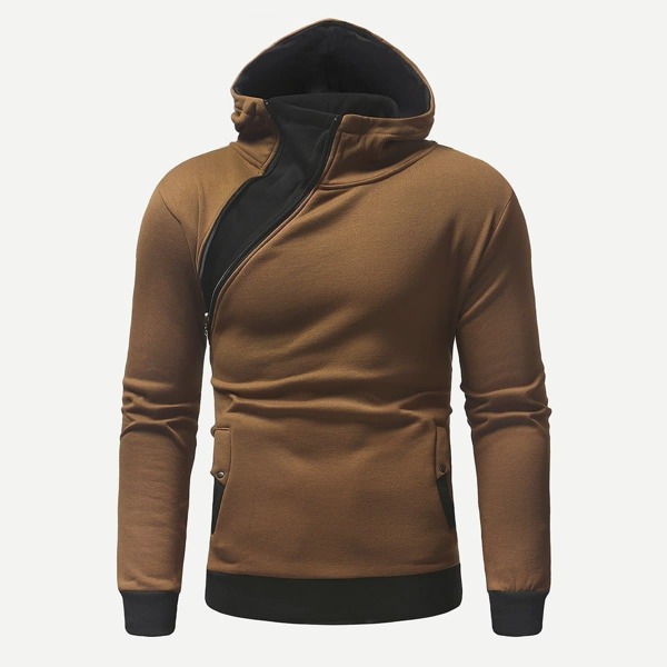 

Men Oblique Zipper Hooded Sweatshirt