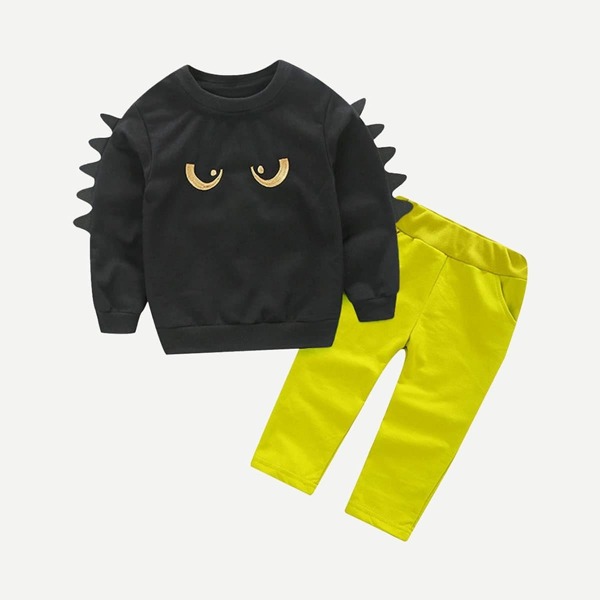 

Toddler Boys Embroidery Print Sweatshirt With Pants, Multicolor
