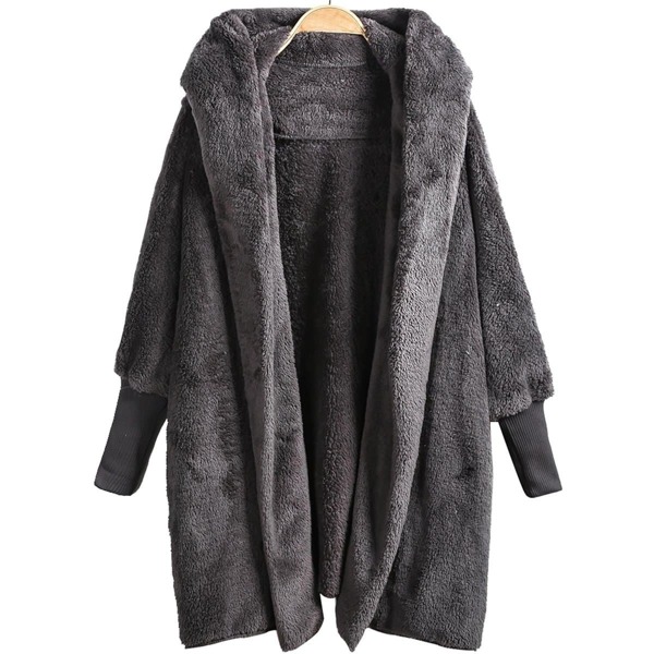 

Open Front Faux Fur Hooded Teddy Coat, Grey