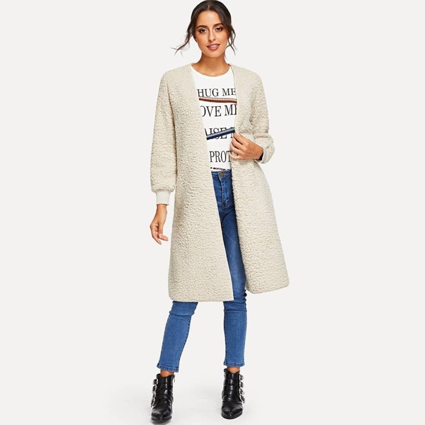 

Open Front Solid Teddy Outerwear
