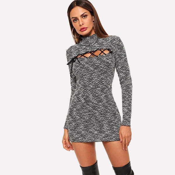 

Lace-Up Front Sweater Dress