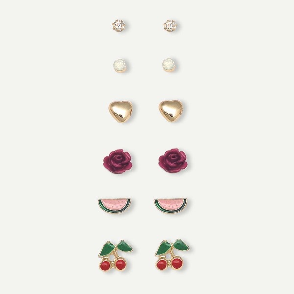 

Girls Mixed Shaped Stud Earrings 6pairs, Multicolor
