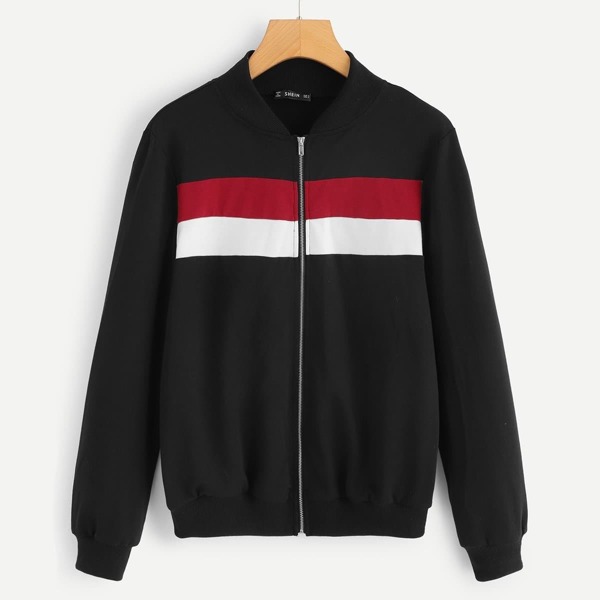 

Zip Up Color Block Jacket, Black