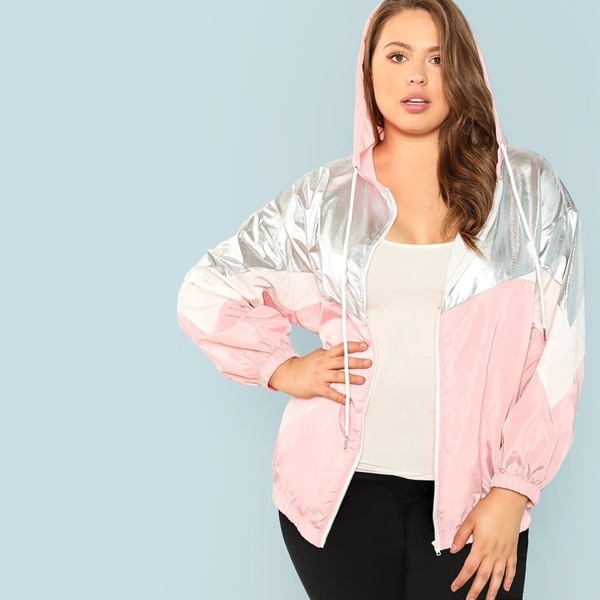 

Plus Cut And Sew Hoodie Jacket, Multicolor