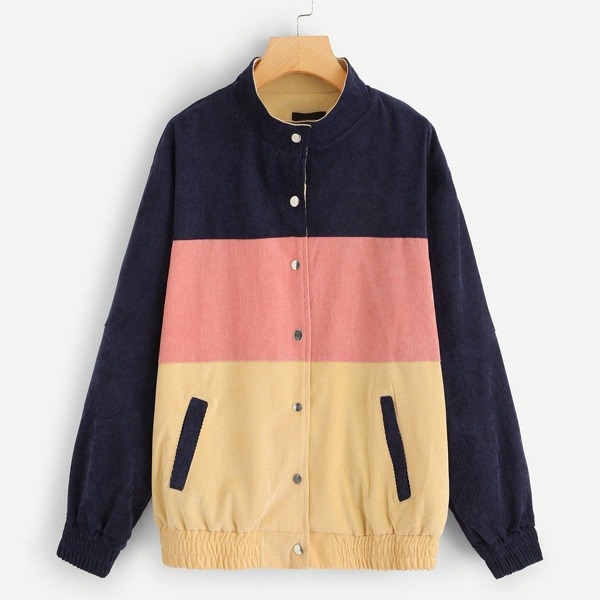 

Plus Cut-and-Sew Button-Up Corduroy Jacket
