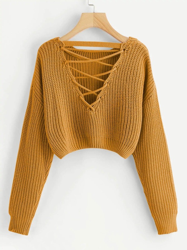 

Lace-Up V Back Crop Jumper, Yellow