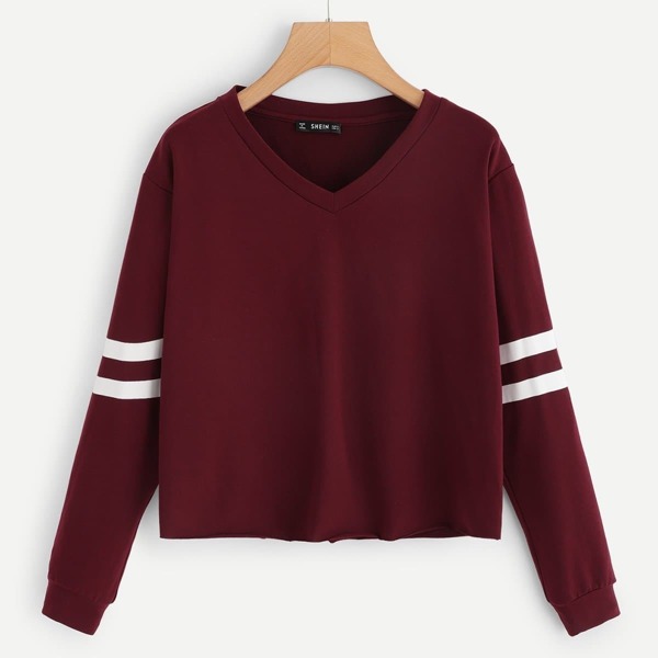 

Striped V-Neck Pullover, Burgundy