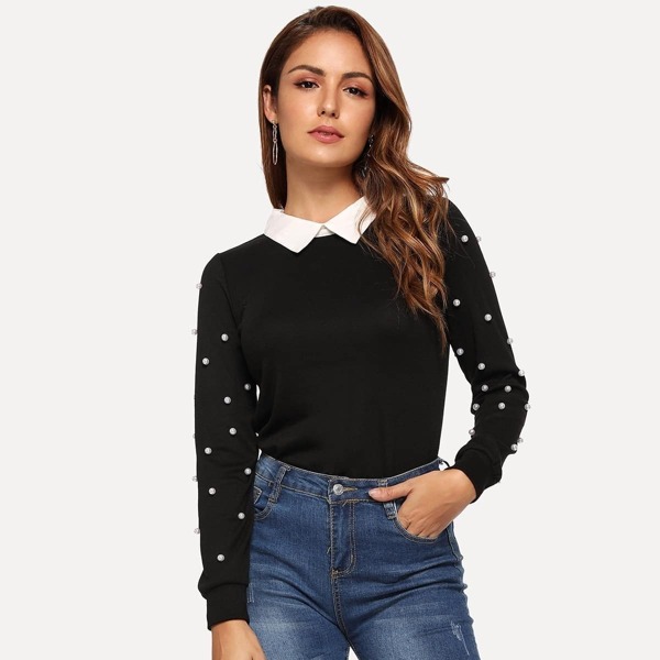 

Pearls Beaded Collar Tee