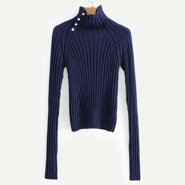 

Button Detail Rib Knit Trim Jumper
