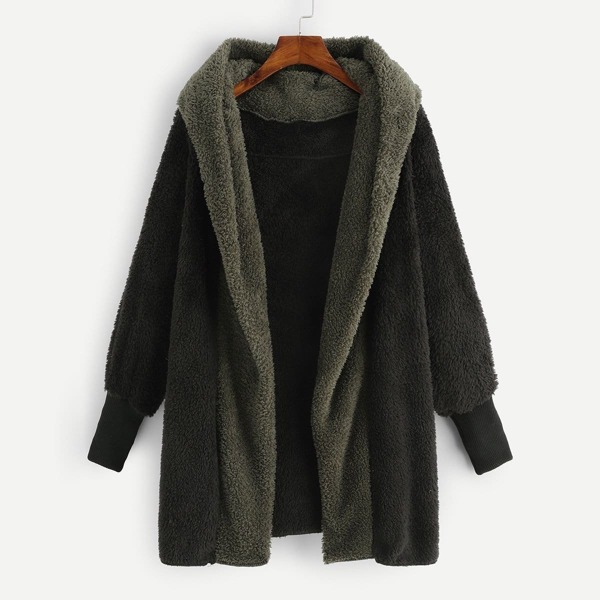 

Plus Hooded Teddy Coat, Army green