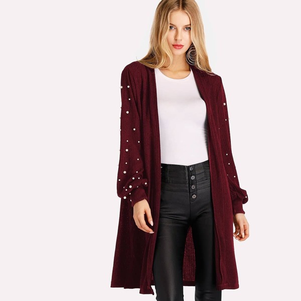 

Pearl Beading Open Front Cardigan