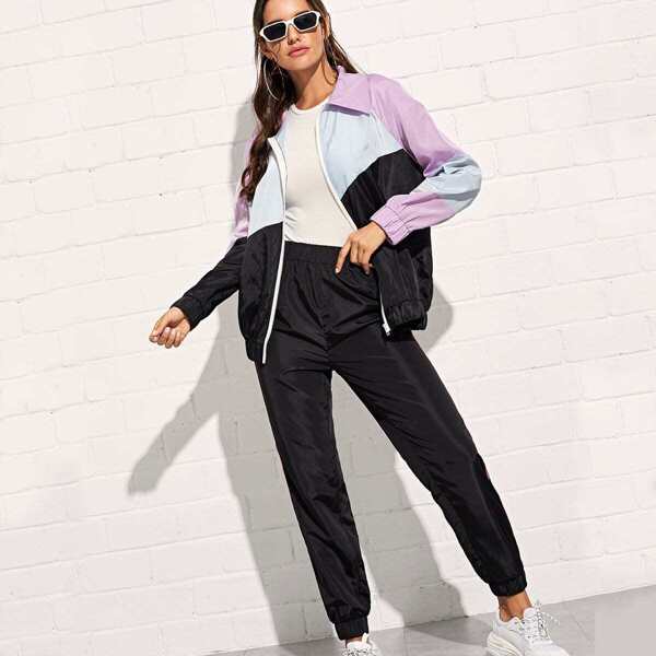 

Colorblock Raglan Sleeve Zip Up Jacket