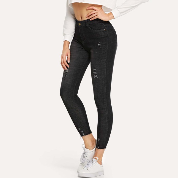 

Raw Hem Ripped Skinny Jeans