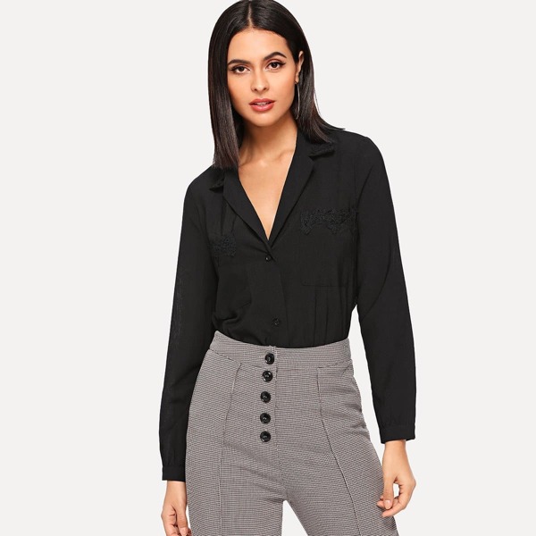 

Pocket Up Notched Neck Top