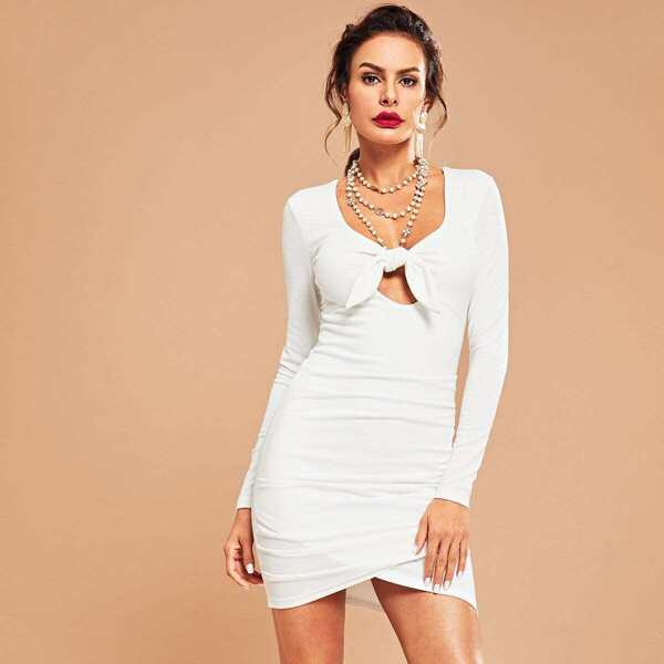 

Open Front Knot V-Neck Solid Dress