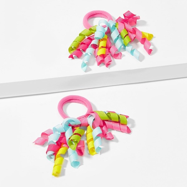 

Girls Color Block Hair Tie 1pair, Multicolor