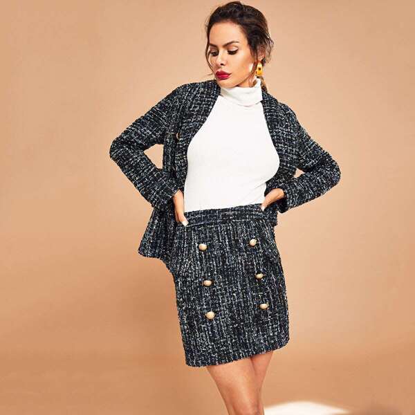 

Double Button Tweed Skirt