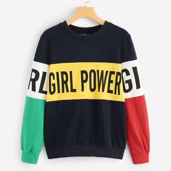

Color Block Letter Print Sweatshirt, Multicolor