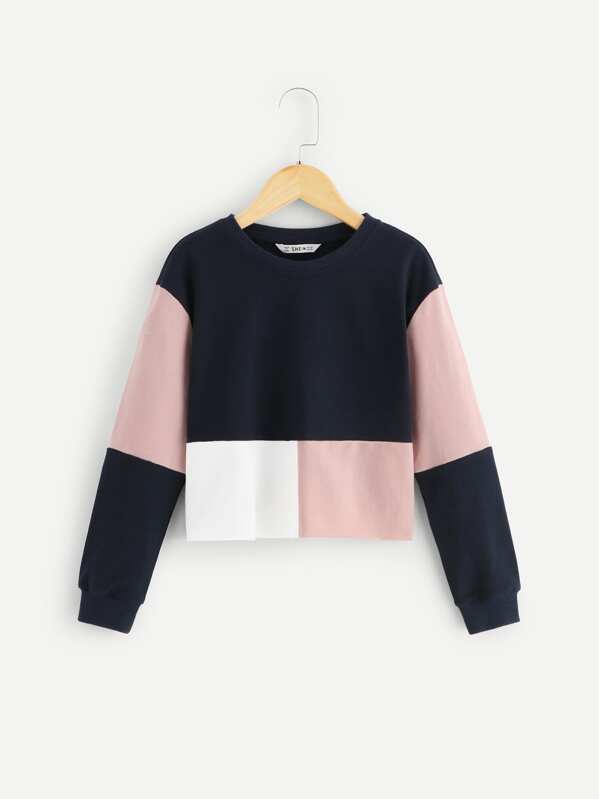 

Girls Color Block Round Neck Sweatshirt, Multicolor