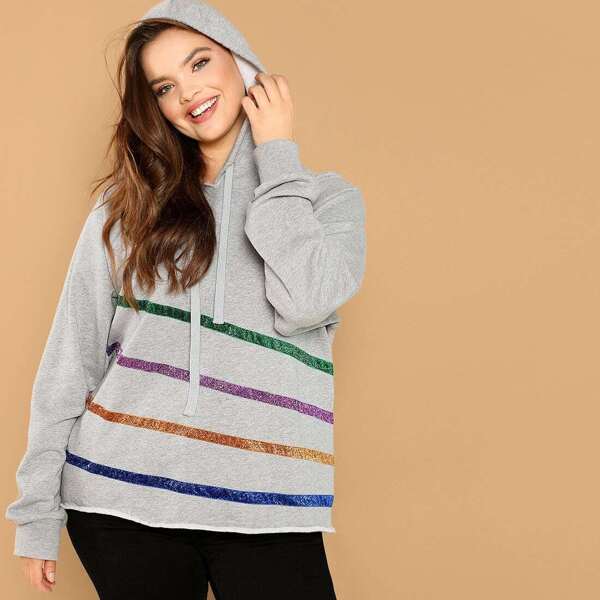 

Plus Stripe Print Hoodie