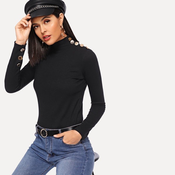 

Button Detail Mock Neck Tee