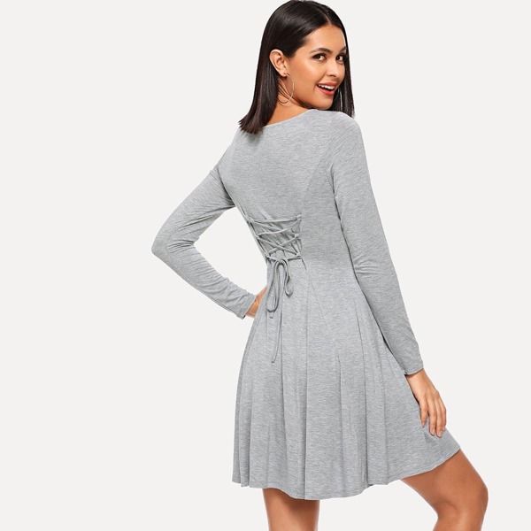 

Lace Up Solid Dress