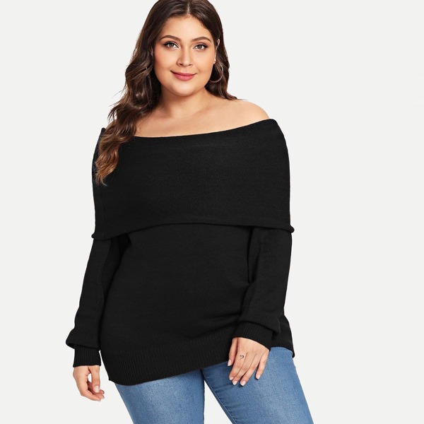 

Plus Slim Fitted Fold Over Bardot Dress
