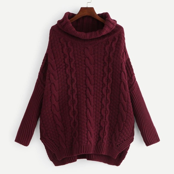 

Plus Slit Side Stepped Hem Cable Knit Jumper