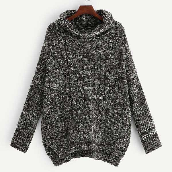 

Plus Slit Side Stepped Hem Cable Knit Jumper