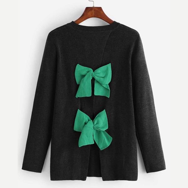 

Bow Embellished Slit Back Sweater