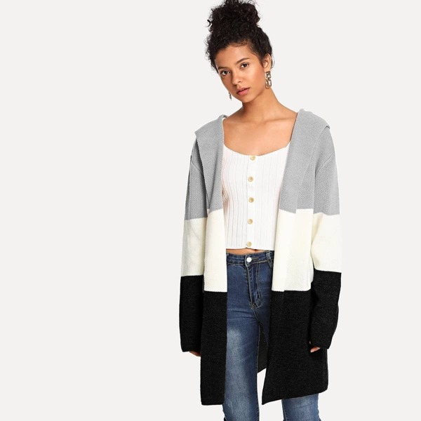 

Open Front Color-Block Cardigan