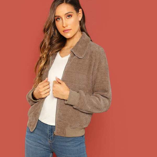 

Ziper Up Bomber Jacket, Brown