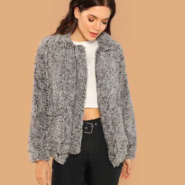 

Pocket Front Zip Up Teddy Jacket