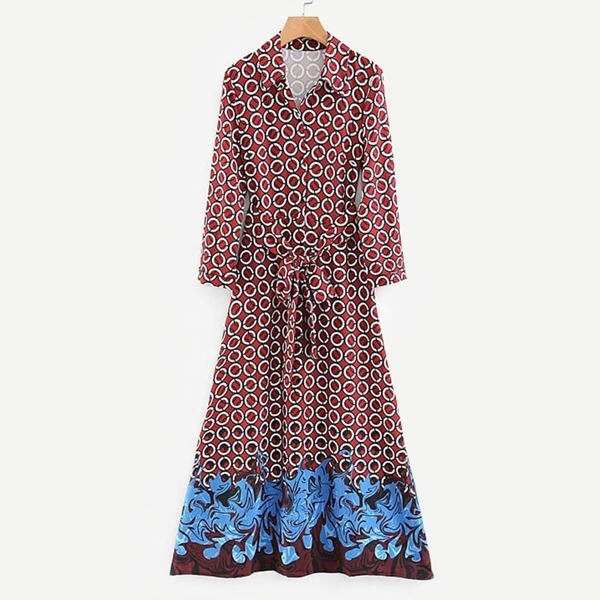 

Self Tie Polka Dot Shirt Dress, Multicolor